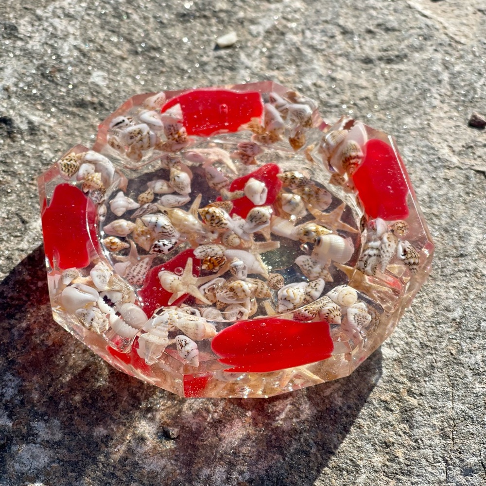 Seashell octagon ashtray, Home decor, Multipurpose tray, Jewelry tray, Key tray